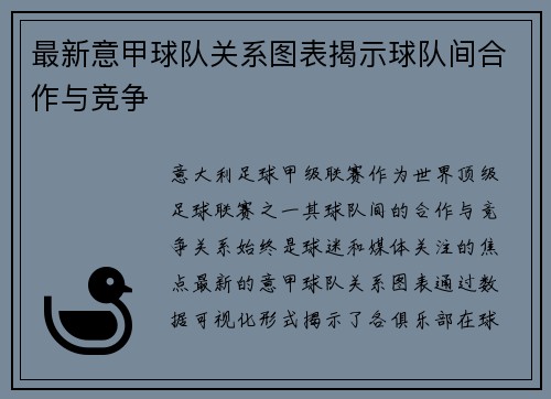 最新意甲球队关系图表揭示球队间合作与竞争