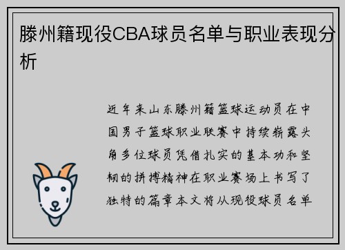 滕州籍现役CBA球员名单与职业表现分析